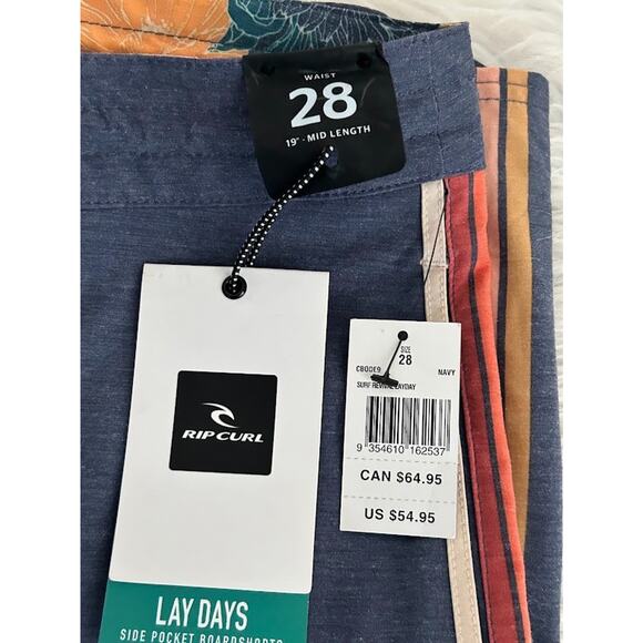 NWT Rip Curl Boardshorts Mens 28 Swim Trunks Pocket Colorful Stripe Board Shorts - Picture 4 of 7